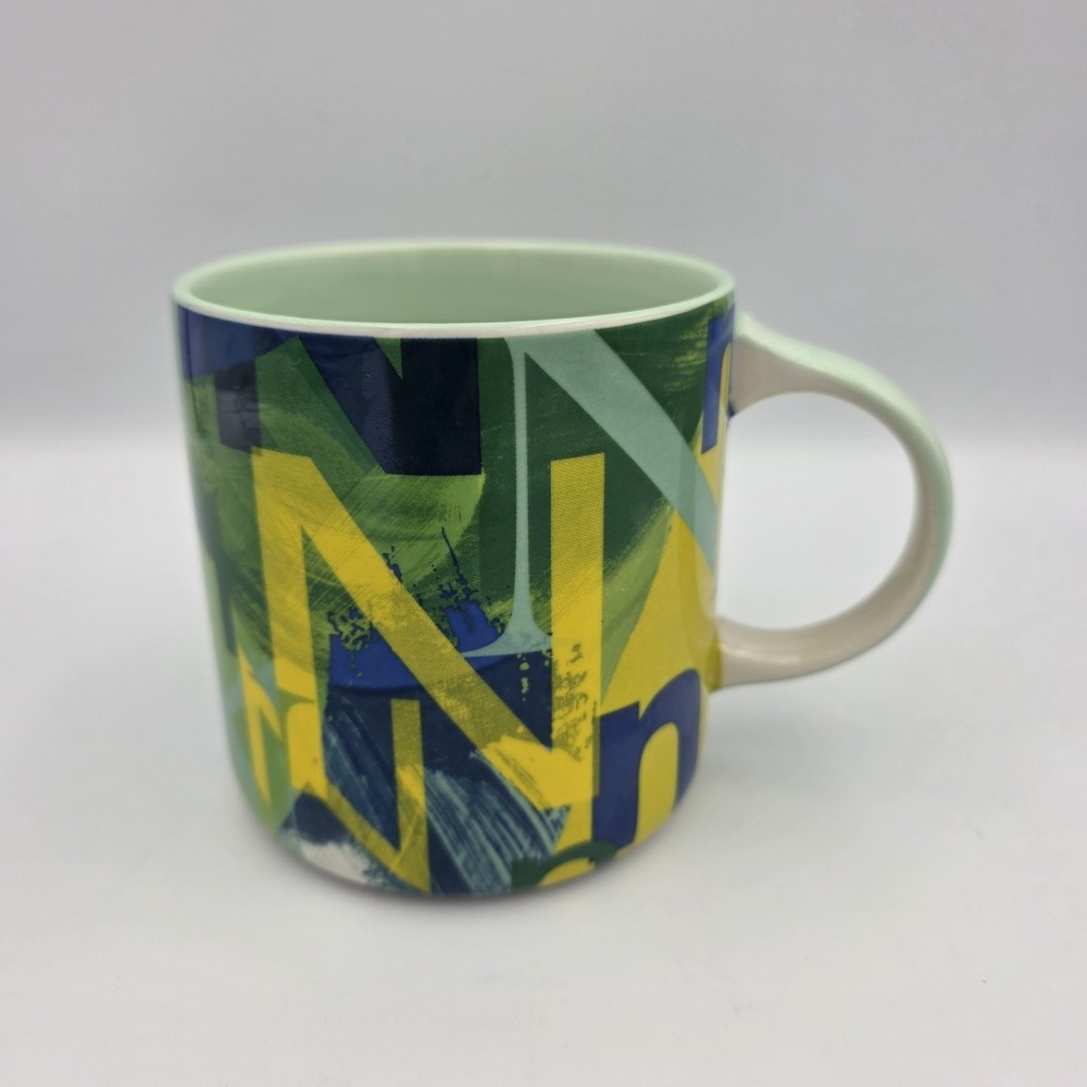 Anthropologie Lottie Monogram Initial N‎ Coffee Mug Green Blue Yellow